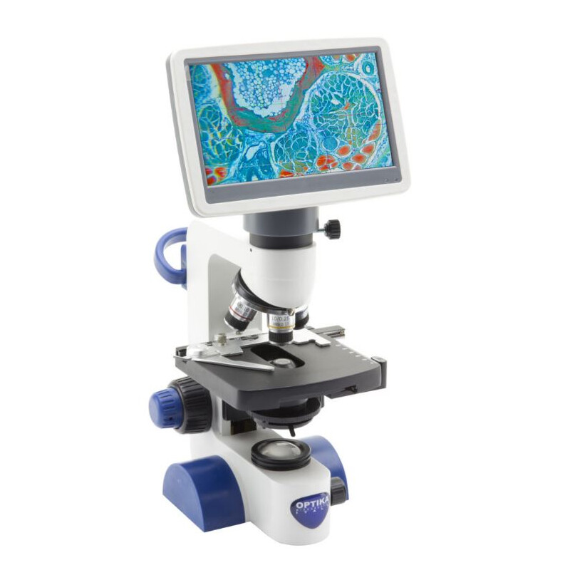Optika Microscoop B-62V, Screen, 7 Zoll, DIN, achro, 40-400x, LED, 1W, Kreuztisch, Abbe-Kondensor