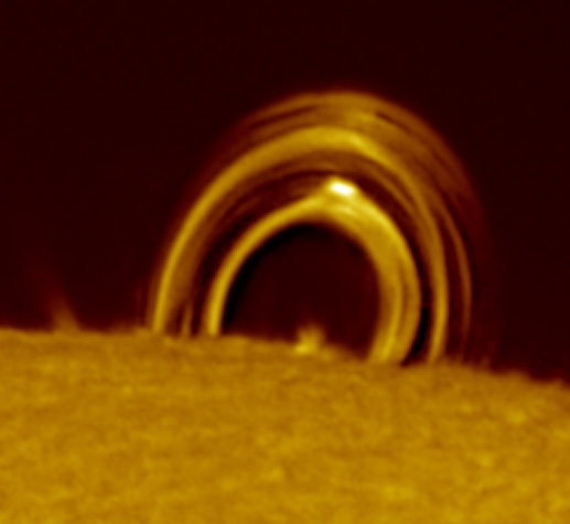 Foto van een protuberans, gemaakt met een 90 mm SolarMax III