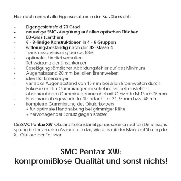 Pentax SMC XW oculair, 3,5mm, 1,25"