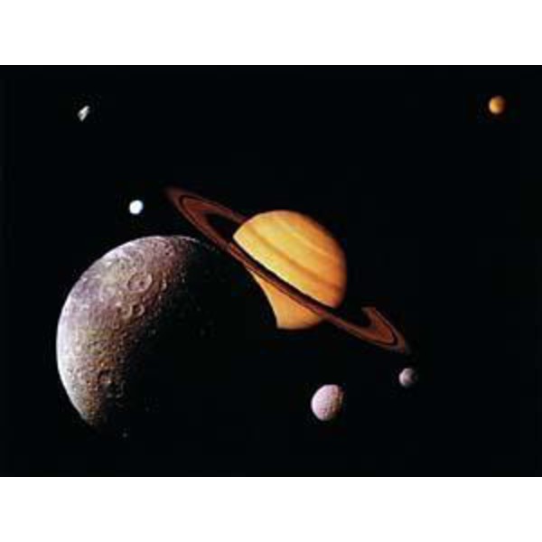 Poster Saturnus met 6 manen