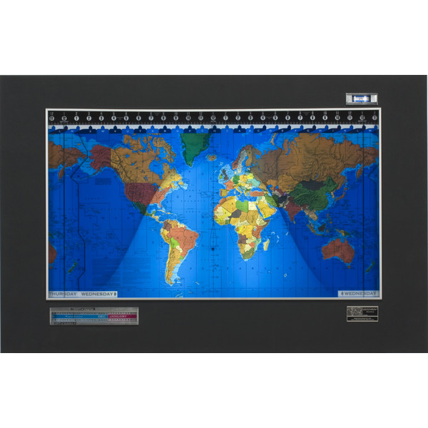 Geochron Original Kilburg wereldkaart, kunststofuitvoering in zwart geitenleer, met zilverkleurige sierlijst (Engels)