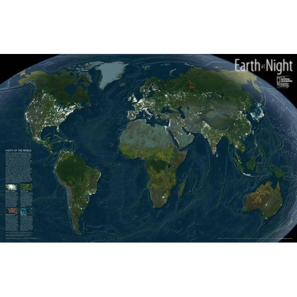 National Geographic Wereldkaart Earth at Night - wandkaart (Engels)