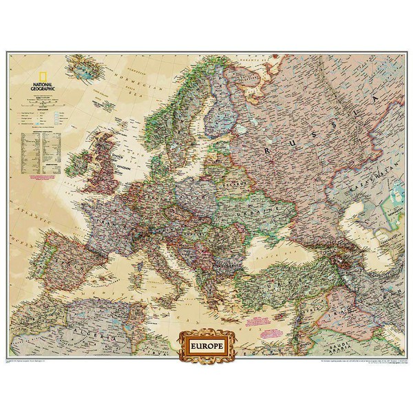 National Geographic continentkaart Antieke kaart van Europa, groot, politiek, gelamineerd (Engels)