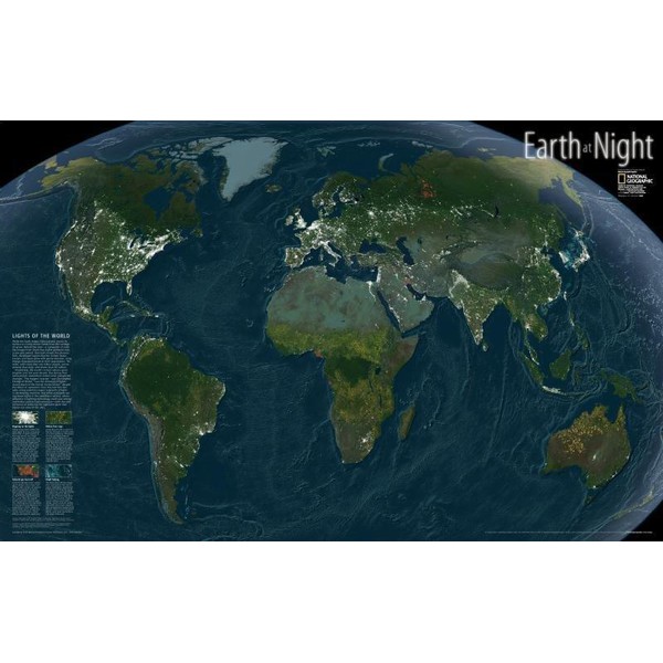 National Geographic Wereldkaart Earth at Night - wandkaart, gelamineerd (Engels)