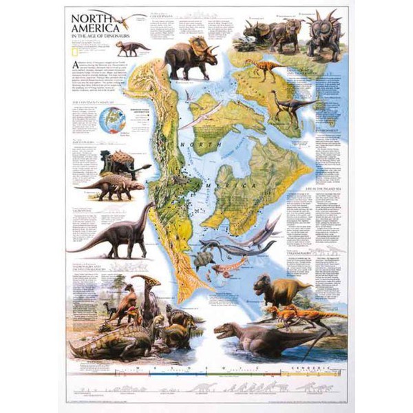 National Geographic Regionale kaart North America in the age of dinosaurs (Engels)