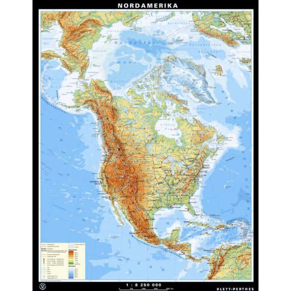 Klett-Perthes Verlag continentkaart Noord-Amerika, fysisch/politiek (papier), 2-zijdig
