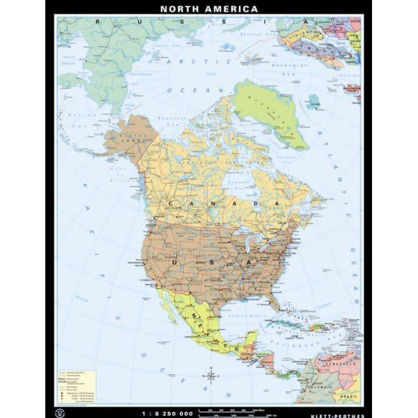 Klett-Perthes Verlag continentkaart Noord-Amerika, fysisch/politiek (papier), 2-zijdig