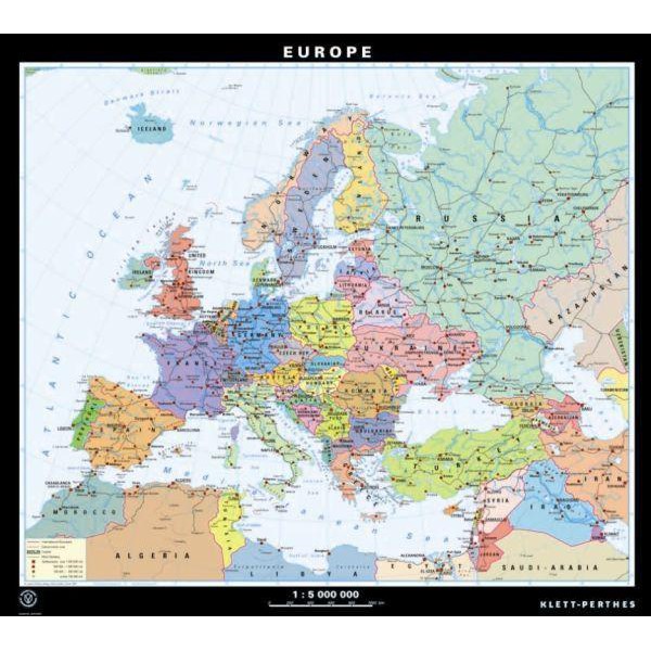 Klett-Perthes Verlag continentkaart Europa, politiek, zwart-wit (afwasbaar), 2-zijdig