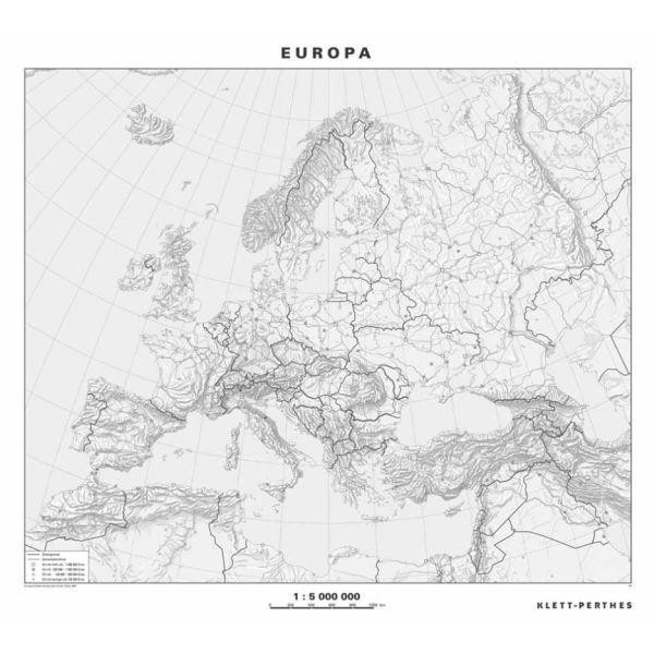Klett-Perthes Verlag continentkaart Europa, politiek, zwart-wit (afwasbaar), 2-zijdig