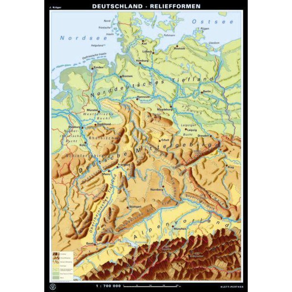 Klett-Perthes Verlag Kaart Duitsland Reliëfvormen / Landschapsvormen (ABW) 2-zijdig