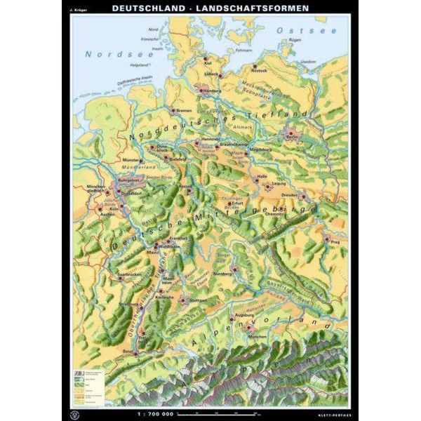 Klett-Perthes Verlag Kaart Duitsland Reliëfvormen / Landschapsvormen (ABW) 2-zijdig