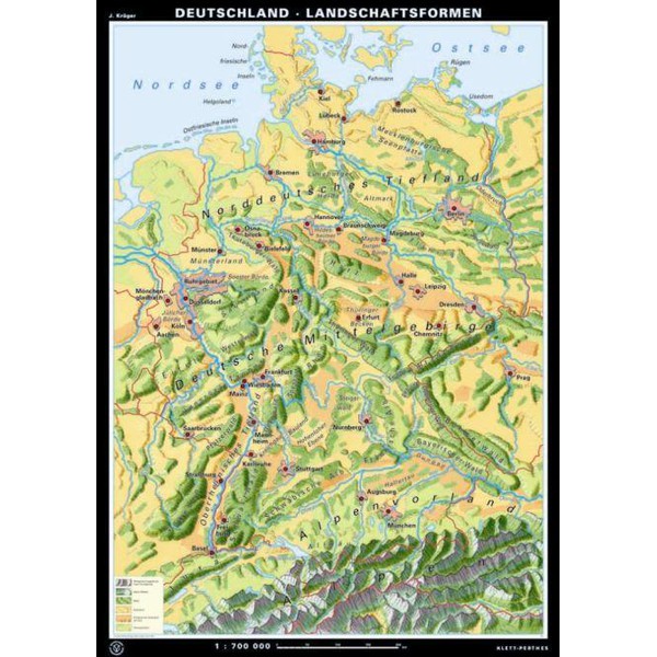 Klett-Perthes Verlag Kaart Germany relief forms/landscape forms (ABW) 2-seitig