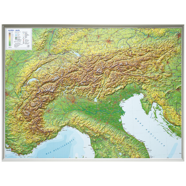 Georelief Alpen 3D reliëfkaart, groot (Duits)