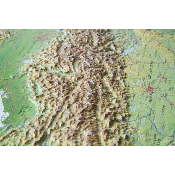 Georelief Alpen 3D reliëfkaart, groot, met aluminium frame (Duits)