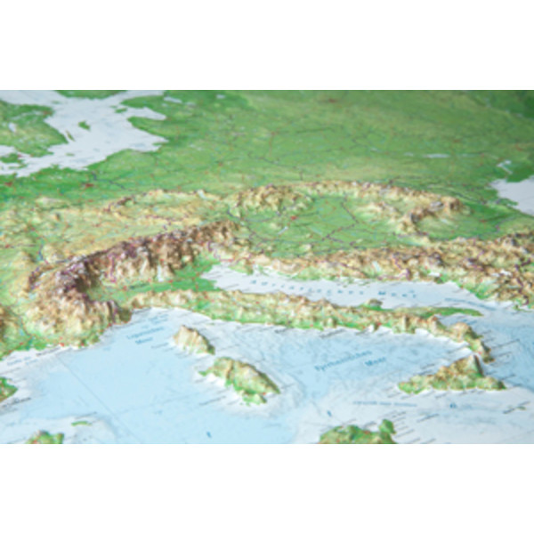 Georelief continentkaart Europa 3D reliëfkaart, groot, met aluminium frame (Duits)