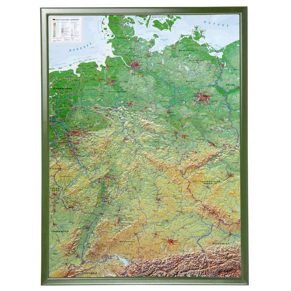 Georelief Duitsland 3D reliëfkaart, groot, met houten frame (Duits)