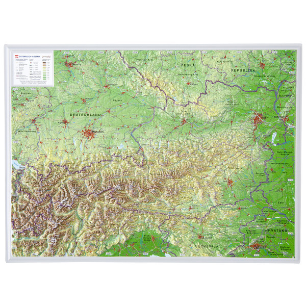 Georelief Oostenrijk 3D reliëfkaart, klein (Duits)