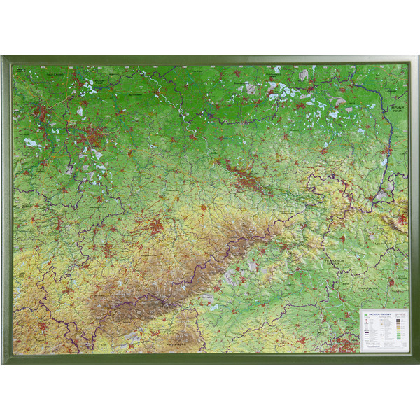 Georelief Saksen 3D reliëfkaart, groot, met houten frame (Duits)