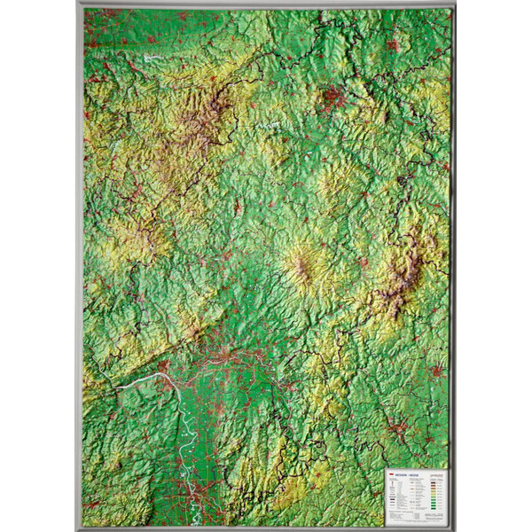 Georelief Hessen 3D reliëfkaart, groot (Duits)