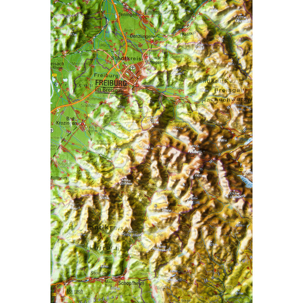 Georelief Regionale kaart Zwarte Woud 3D reliëfaart, klein (Duits)