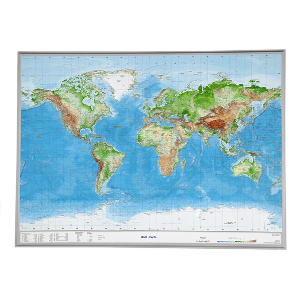 Georelief Wereldkaart 3D reliëf, groot