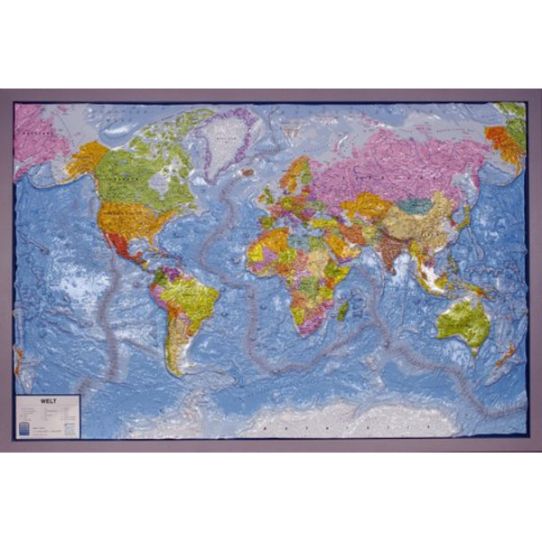geo-institut Wereldkaart World map Reliëfkaart Wereld Zilverlijn politiek Russisch