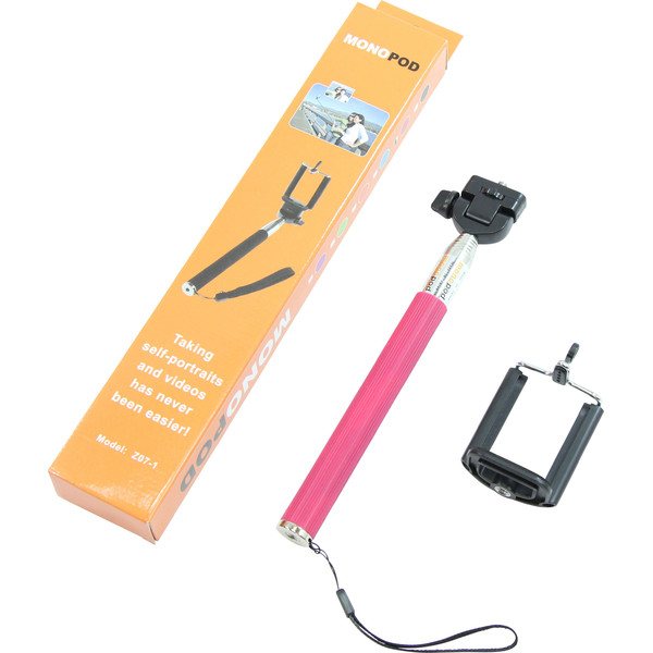 Aluminium monopod Selfie stick voor smartphones en compactcamera's, roze