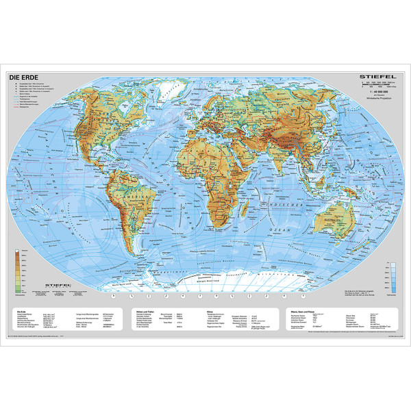 Stiefel Wereldkaart De aarde, fysisch, met metalen frame (Duits)