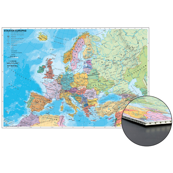Stiefel continentkaart Staten van Europa, voor prikkers, honinggraatkarton (Duits)