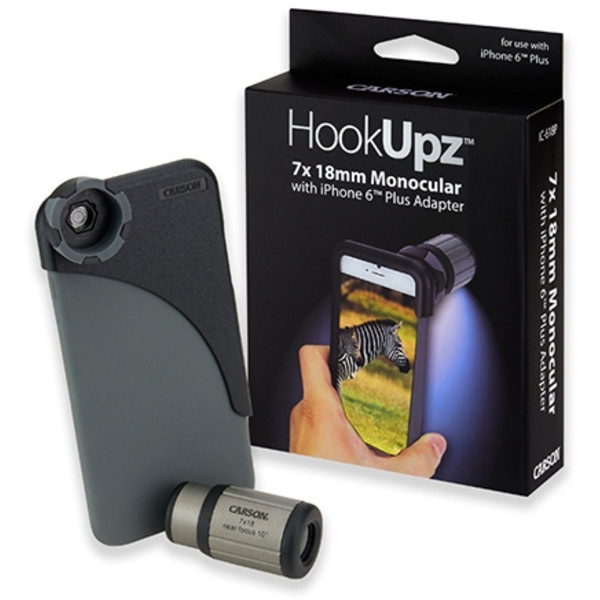 Carson Monoculair HookUpz 7x18 mono with adapter for iPhone 6 Plus smartphone