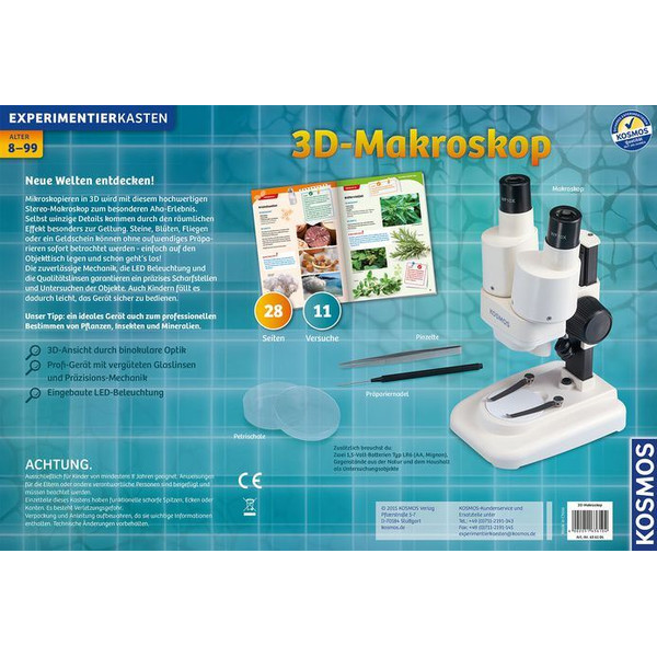 Kosmos Verlag Stereo microscoop 3-D macroscoop onderzoeksset, 20x, LED