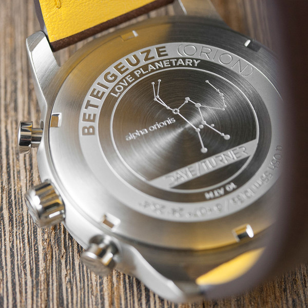 DayeTurner Uur BETEIGEUZE analoge herenhorloge zilver, donkerbruin leer