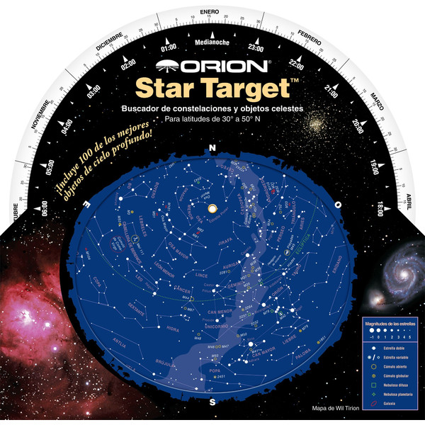 Orion Sterrenkaart Star Target para latitudes de 30° a 50° N