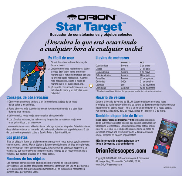 Orion Sterrenkaart Star Target para latitudes de 30° a 50° N