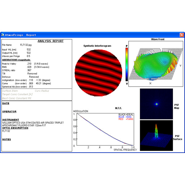 William Optics Apochromatische refractor AP 132/925 Fluorostar 132 Blue OTA