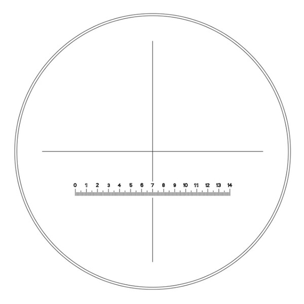 Motic Meetoculair WF10X/23mm, scala (14mm in 140 delen) en dradenkruis