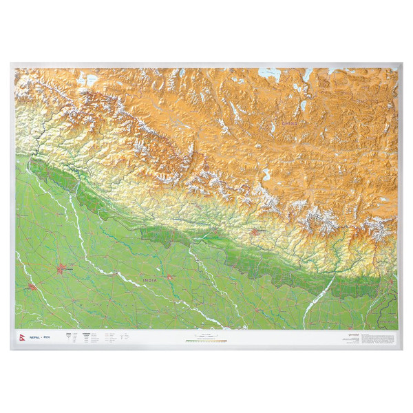 Georelief Regionale kaart Nepal groß 3D