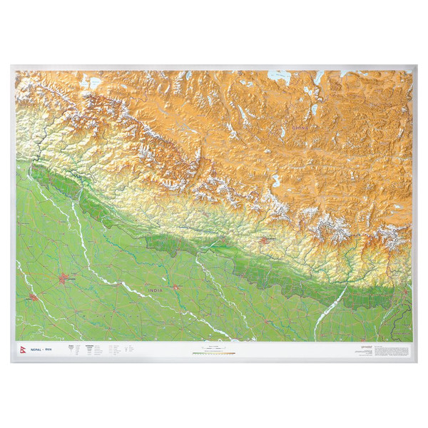 Georelief Regionale kaart Nepal groot 3D