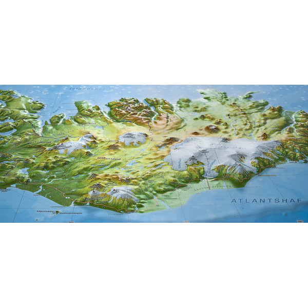 Georelief Kaart Island (klein) mit Holzrahmen, 3D Reliefkarte