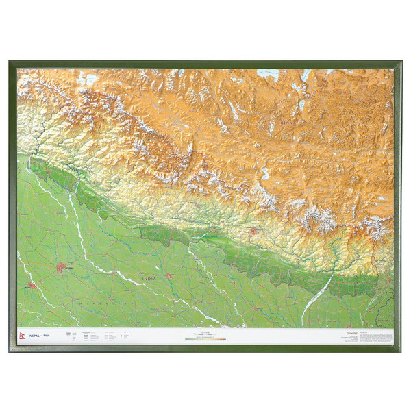 Georelief Regionale kaart Nepal groß 3D mit Holzrahmen