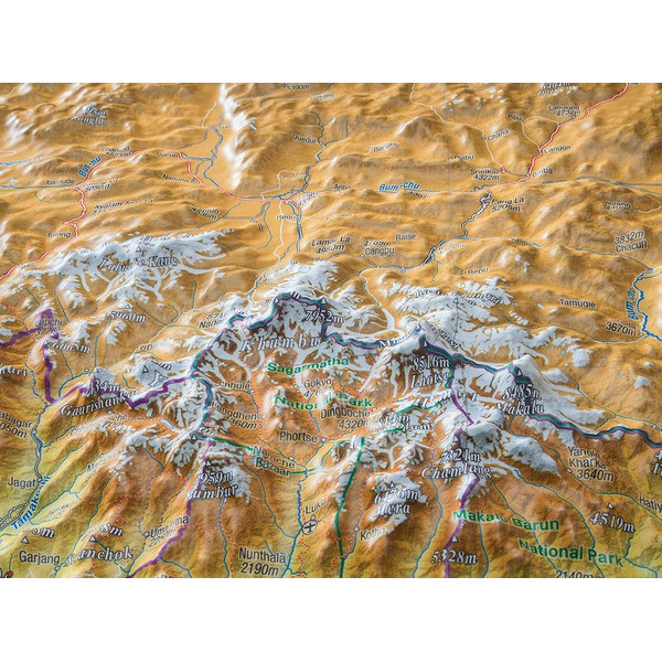 Georelief Regionale kaart Nepal groß 3D mit Holzrahmen