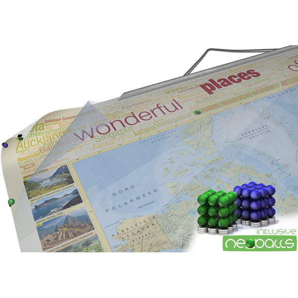 Bacher Verlag Wereldkaart World map for your journeys "Places of my life" small including NEOBALLS