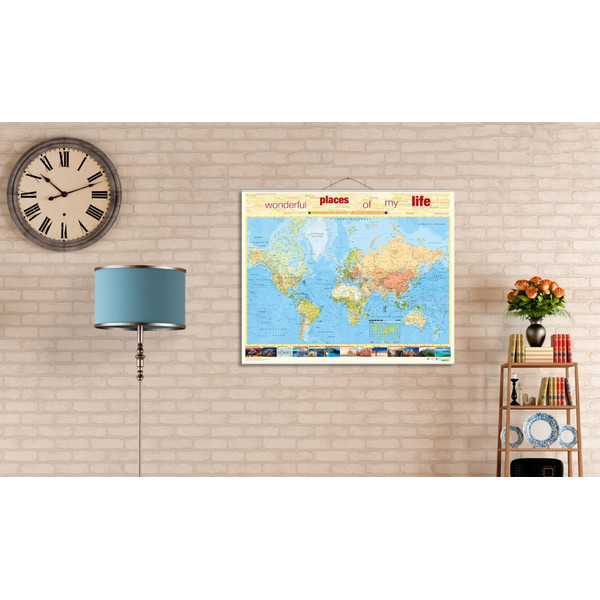 Bacher Verlag Wereldkaart World map for your journeys "Places of my life" small including NEOBALLS