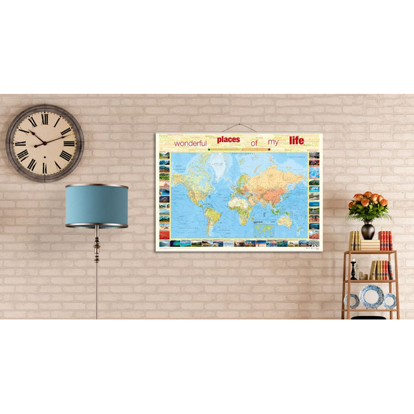 Bacher Verlag Wereldkaart World map for your journeys "Places of my life" large including NEOBALLS