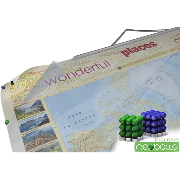 Bacher Verlag Wereldkaart World map for your journeys "Places of my life" extra-large including NEOBALLS