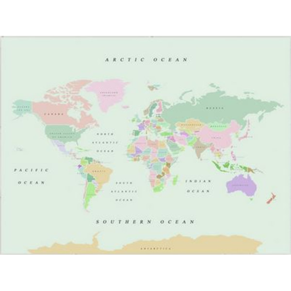 Miss Wood Wereldkaart Woody Map Watercolor Retro L