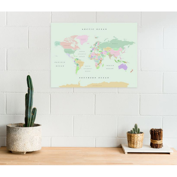 Miss Wood Wereldkaart Woody Map Watercolor Retro L