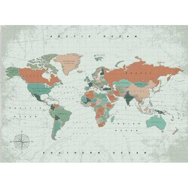 Miss Wood Wereldkaart Woody Map Watercolor Terracotta L