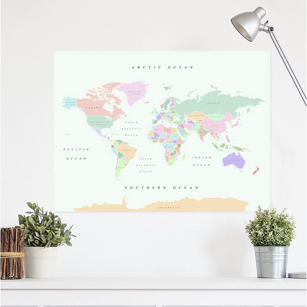 Miss Wood Wereldkaart Woody Map Watercolor Retro XL