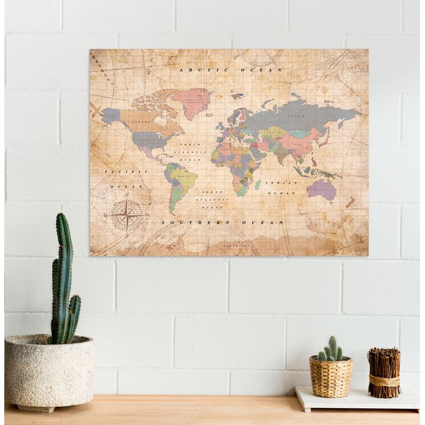 Miss Wood Wereldkaart Woody Map Watercolor Old School XL